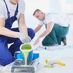 Two men painting interior of home