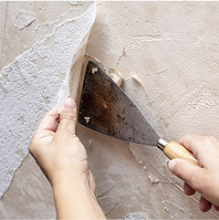 Person removing wallpaper