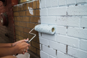 a painted brick exterior wall 